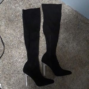Over the knee lucite heel boots